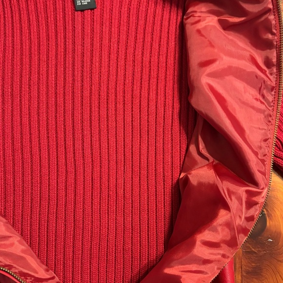 Vintage Maurice Sasson Red Leather Zip Sweater Jacket Women's Size Medium - Picture 7 of 11